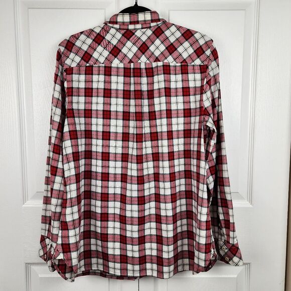 Talbots Plaid Metallic Button up Shirt Blouse Top Red White Black Cotton Size L - Picture 4 of 13